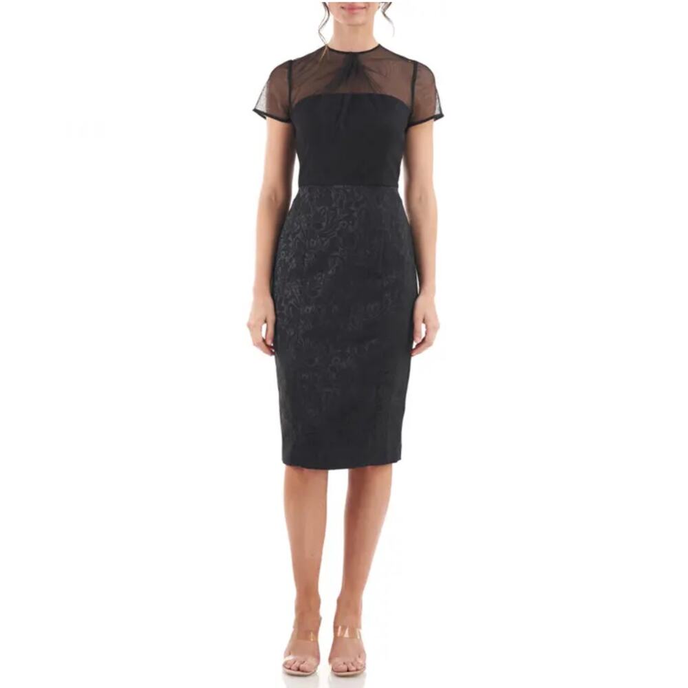 JS Collections Embroidered Lace Midi Sheath Cocktail Dress Black Size 18